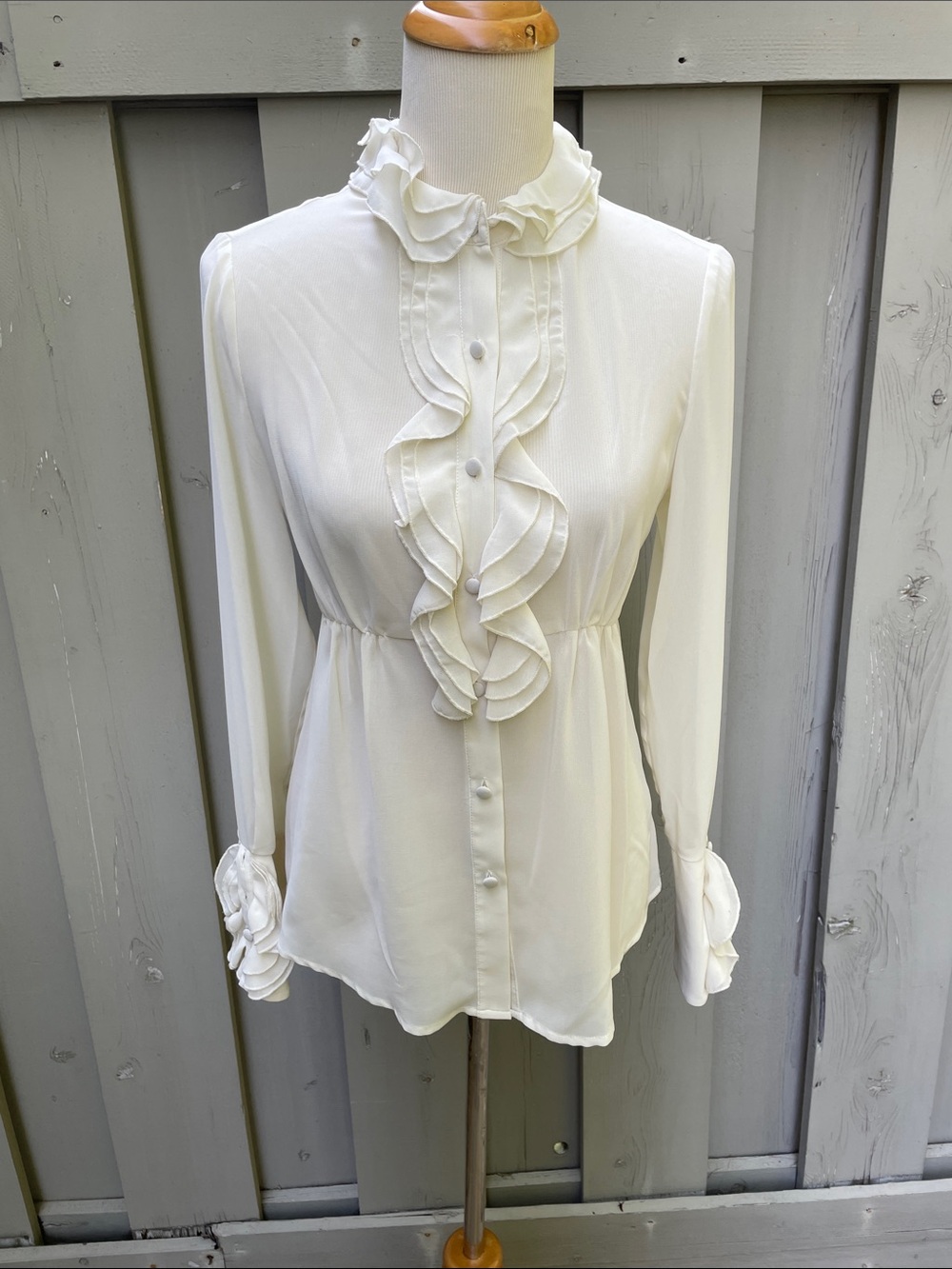 WD.NY Cream Ruffle-Front Sheer Blouse
